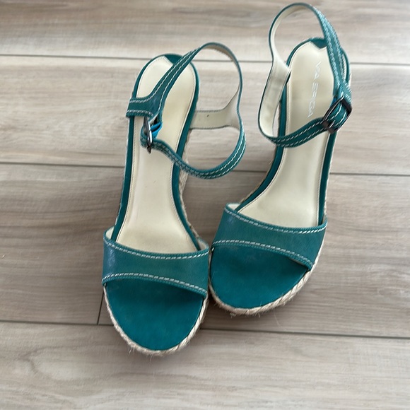 EUC Via Spiga Brand Ankle Clasp Chunky Wedge Heel Sandals Size 11 Women’s Used - Picture 2 of 13